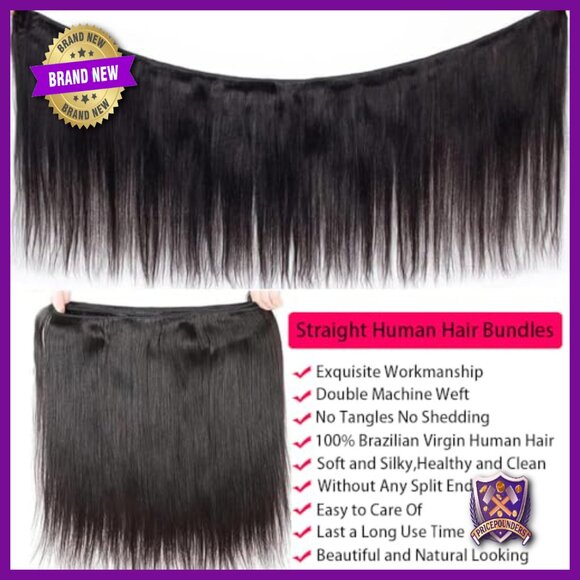 Brazilian Virgin Straight Human Hair Extensions 16 18 20 Inch Bundles